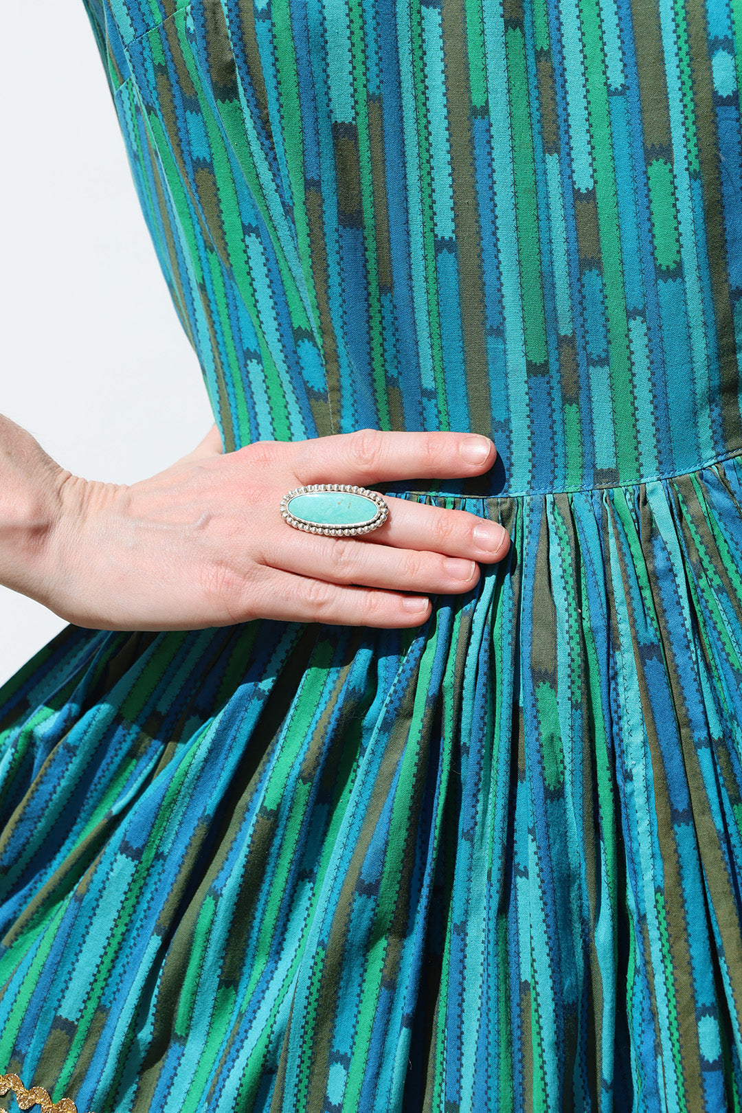 Beaded Turquoise Oblong Ring