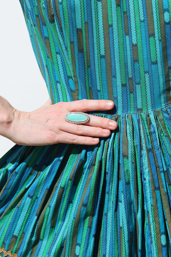 Beaded Turquoise Oblong Ring