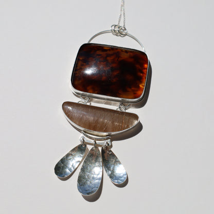 Amber & Rutilated Quartz Pendant